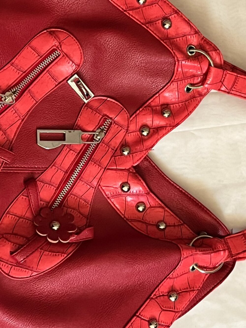 Brand New Large Bright Red Handbag with Silver Hardware | $19.99 - Picture 2 of 6